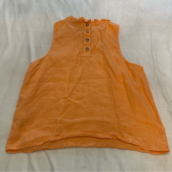 J. Crew Orange 100% linen Ruffle Neck Sleeveless Tank 51781 - Picture 6 of 11